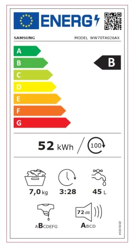 Пералня, Samsung WW70TA026AX/LE, Washing Machine,  7kg, 1200 rpm,  Energy Efficiency B, Eco Bubble, Hygiene Steam, Spin Efficiency B,  Stainless steel, Black door - image 10