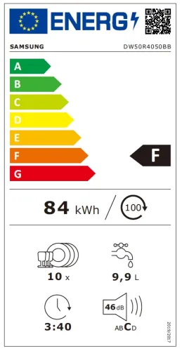 Съдомиялна машина, Samsung DW50R4050BB/EO, Built-in Dishwasher, 45cm, Capacity 10 p/s, Energy Efficiency F, Programs 6,  Cutlery drawer, LED Display, Water Consumption Per Cicle 9.9 L, Noise Level 46 dBA - image 11
