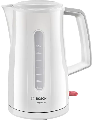 Електрическа кана, Bosch TWK3A011, Plastic kettle, CompactClass, 2000-2400 W, 1.7 l, White