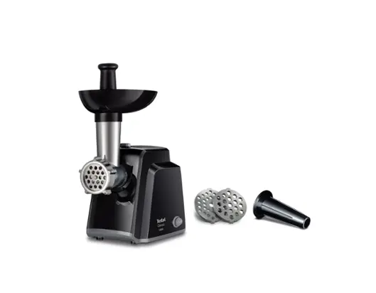 Κρεατομηχανή, Tefal NE105838, Κρεατομηχανή, 1400W, Χωρητικότητα 1.7 kg/min, Λειτουργία αναστροφής, Μαχαίρι κοπής, 2 αξεσουάρ για λουκάνικα, Μαύρο