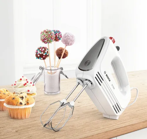 Миксер, Bosch MFQ22100, Hand mixer, CleverMixx, 375 W, 4 speed settings, additional pulse/turbo setting, white/gray - image 6