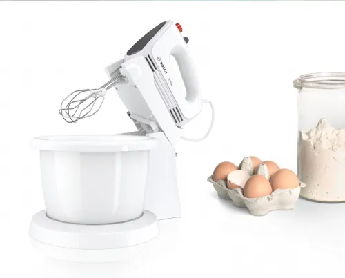 Миксер, Bosch MFQ2600G, Hand mixer, 375 W, Stand with automatic rotating bowl, 4 speed settings, additional pulse/turbo setting, white - image 1