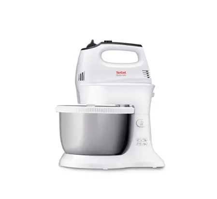 Μίξερ, Tefal HT312138, Quick mix χειρός με μπολ, 300 W, 5 ταχύτητες + turbo, 2 αναδευτήρες, 2 γάντζοι ζύμης, αυτόματα περιστρεφόμενο μπολ, λευκό - image 1