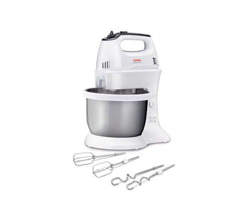 Миксер, Tefal HT312138, Quick mix Hand Mixer with bowl, 300 W, 5 Speeds + turbo, 2 Beaters, 2 Dough hooks, automatic rotating bowl, white & inox standbowl - image 4