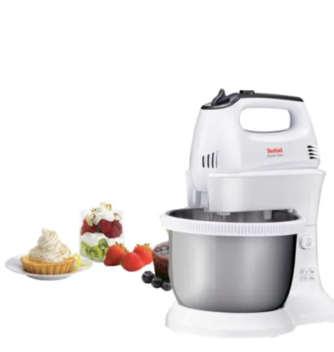 Миксер, Tefal HT312138, Quick mix Hand Mixer with bowl, 300 W, 5 Speeds + turbo, 2 Beaters, 2 Dough hooks, automatic rotating bowl, white & inox standbowl - image 5