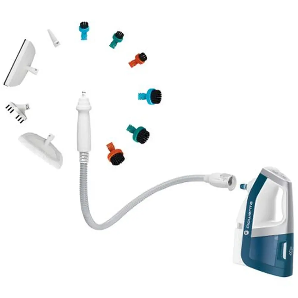 Парочистачка, Rowenta RY8561WH, CLEAN & STEAM ALL FLOORS, cyclonic technology, 1700 W, up to 30 min. staem running time, 30 sec.heating time, Dual Clean & Steam suction head, dust container/bag 0.5 L, water tank 0.4 L, additional cleaning accessories; White, Dark Blue - image 1