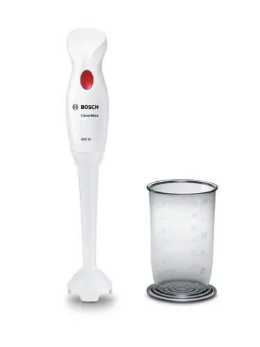 Mixer vertical, Bosch MSM14100, Blender, CleverMixx, 400 W, cu vas transparent inclus, alb, roșu închis