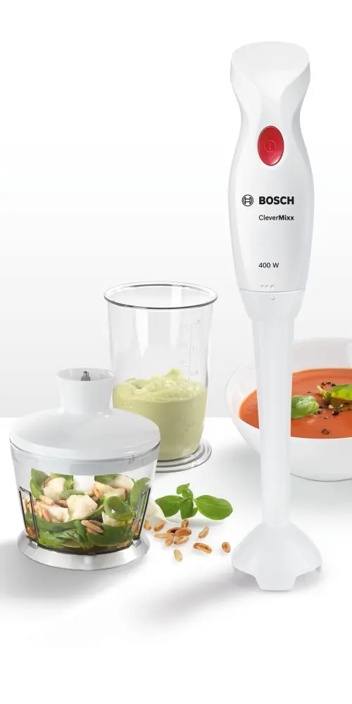 Blender vertical, Bosch MSM14200, Blender, CleverMixx, 400 W, cu cană transparentă și tocător incluse, Alb, roșu închis - image 6