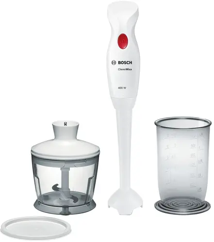 Μπλέντερ χειρός, Bosch MSM14200, Blender, CleverMixx, 400 W, με διάφανη κανάτα & πολυκόφτη, Λευκό, βαθύ κόκκινο - 1