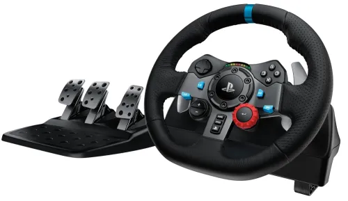 Волан, Logitech G29 Driving Force Racing Wheel, PlayStation 4, PlayStation 3, PC, 900° Rotation, Dual Motor Force Feedback, Adjustable Pedals, Leather