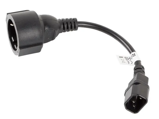 Кабел, Lanberg extension power supply cable IEC 320 C14 -> Schuko (F) 20cm, black - image 1
