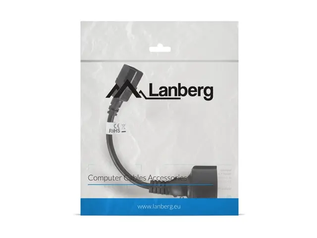 Кабел, Lanberg extension power supply cable IEC 320 C14 -> Schuko (F) 20cm, black - image 2