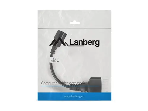 Кабел, Lanberg extension power supply cable IEC 320 C14 -> Schuko (F) 20cm, black - image 2