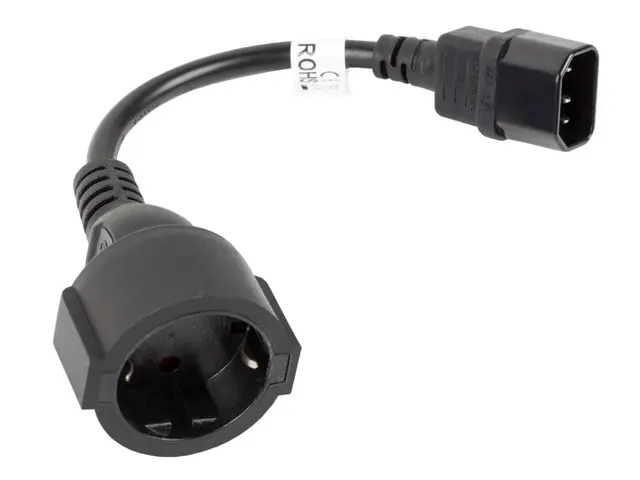 Кабел, Lanberg extension power supply cable IEC 320 C14 -> Schuko (F) 20cm, black - image 3