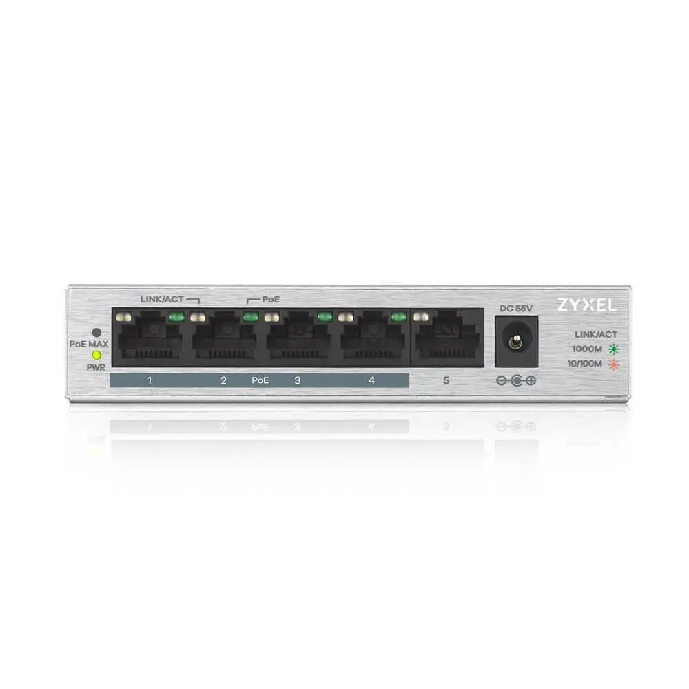 Switch, ZyXEL GS1005-HP, 5 porturi Gigabit PoE+ unmanaged de birou, 4 x PoE, 60 Watt - image 1