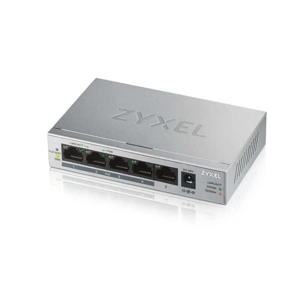 Switch, ZyXEL GS1005-HP, 5 porturi Gigabit PoE+ unmanaged de birou, 4 x PoE, 60 Watt - image 2