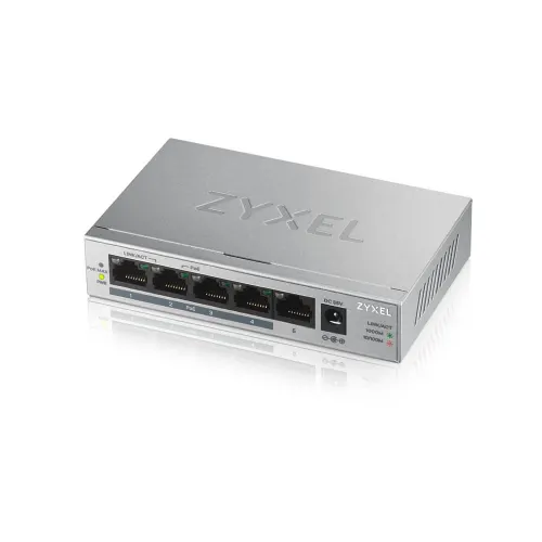 Комутатор, ZyXEL GS1005-HP, 5 Port Gigabit PoE+ unmanaged desktop Switch, 4 x PoE, 60 Watt