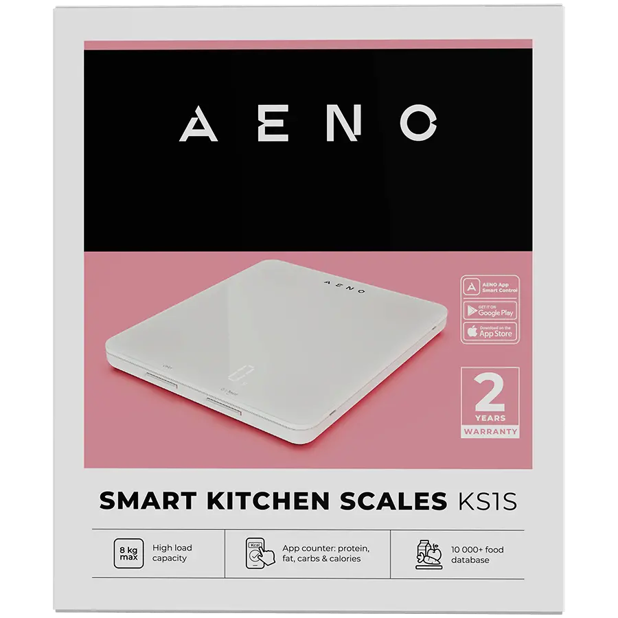 AENO Kitchen Scale KS1S Smart, Max load - 8 kg, Bluetooth, 10,000+ products & meals, 25 indicators analysis, Coffee mode, 6 unit conversion: kg, g, lb, fl, oz, ml, Material - glass - image 4