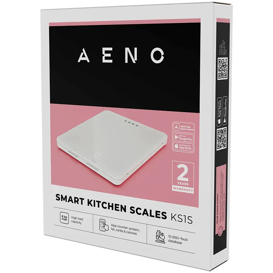 AENO Kitchen Scale KS1S Smart, Max load - 8 kg, Bluetooth, 10,000+ products & meals, 25 indicators analysis, Coffee mode, 6 unit conversion: kg, g, lb, fl, oz, ml, Material - glass - image 5