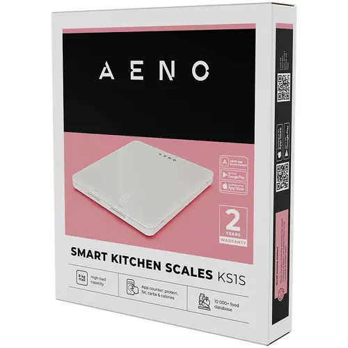 AENO Cântar de bucătărie KS1S Smart, Sarcină maximă - 8 kg, Bluetooth, 10,000+ produse și mese, analiză a 25 de indicatori, mod cafea, conversie a - 6