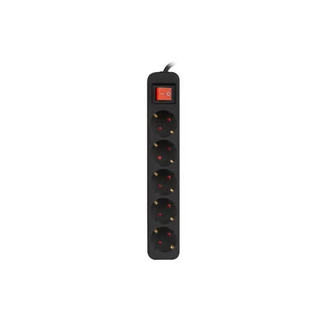 Prelungitor, Lanberg 1.5m, 5 prize, franțuzesc cu întrerupător de protecție, cablu din cupru de calitate, negru - image 1