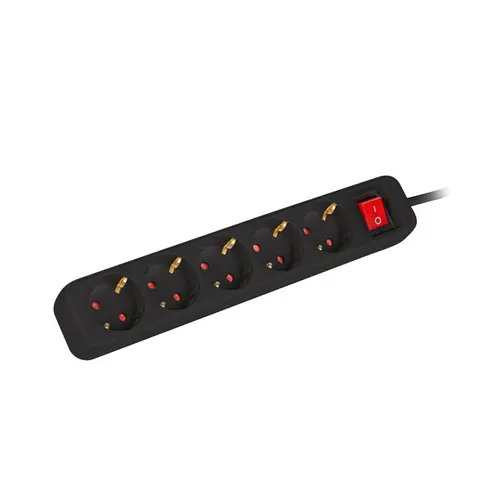 Prelungitor, Lanberg 1.5m, 5 prize, franțuzesc cu întrerupător de protecție, cablu din cupru de calitate, negru - 1