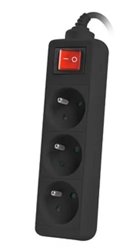 Разклонител, Lanberg power strip 3m, 3 sockets, french with circuit breaker quality-grade copper cable, black - image 1
