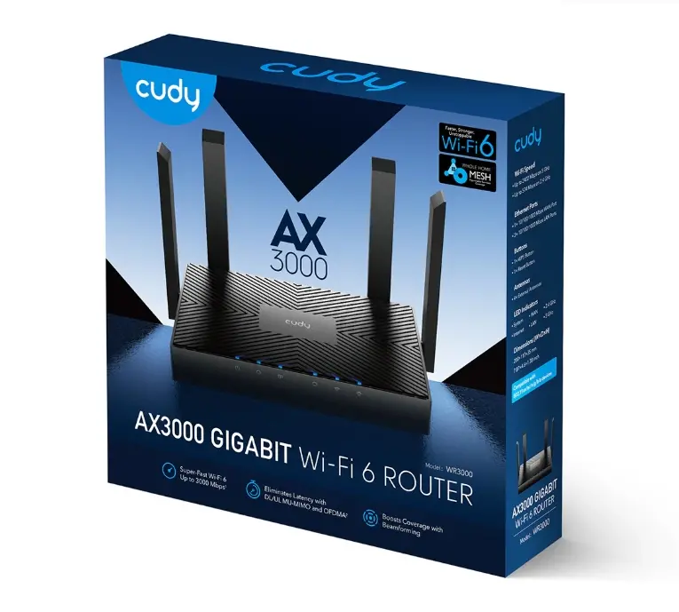 Рутер, Cudy WR3000 AX3000 Gigabit Wi-Fi 6 Mesh Router 2402Mbps at 5GHz + 574Mbps at 2.4GHz, 4 x 10/100/1000Mbps Ports - image 4