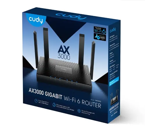 Рутер, Cudy WR3000 AX3000 Gigabit Wi-Fi 6 Mesh Router 2402Mbps at 5GHz + 574Mbps at 2.4GHz, 4 x 10/100/1000Mbps Ports - image 4