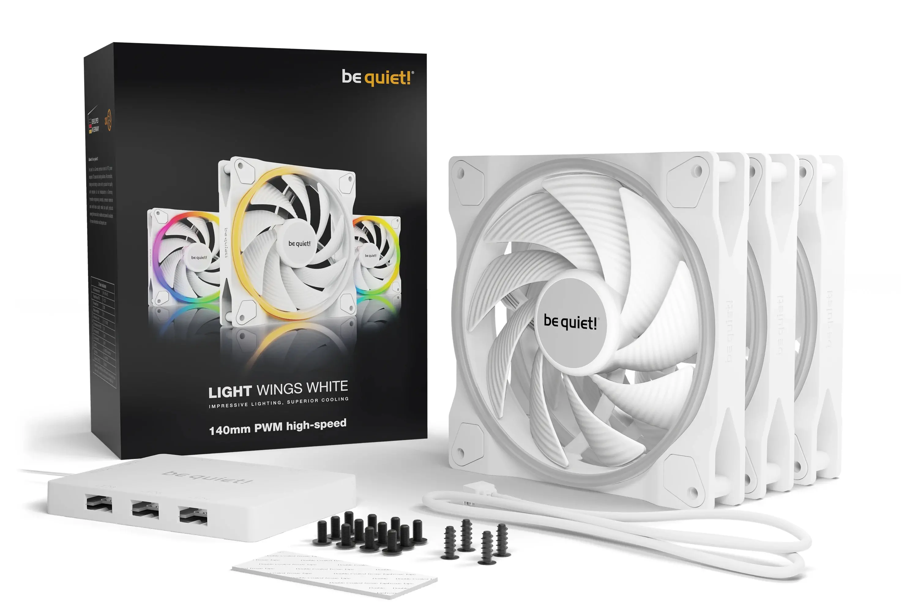 be quiet! комплект вентилатори Fan Pack 3-in-1 3 x 140mm - LIGHT WINGS White 140mm PWM high-speed Triple-Pack - image 4