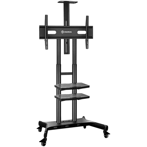 ONKRON Mobile TV Stand for 50-83” TVs with Wheels Shelves Height Adjustable Rolling TV Cart, Black