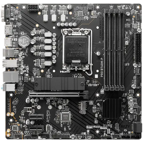 MSI PRO B760M-P, mATX, LGA 1700, Dual Channel DDR5 6800, 1x PCIe x16 slots, 2x M.2 slots, 1x HDMI, 1x DP, 1x VGA, 1x USB 3.2 Gen 2 Type-C, 1x USB 3.2 Gen 1, 4x USB 2.0, 7.1 HD Audio, 1Gbps LAN, 3Y - image 1