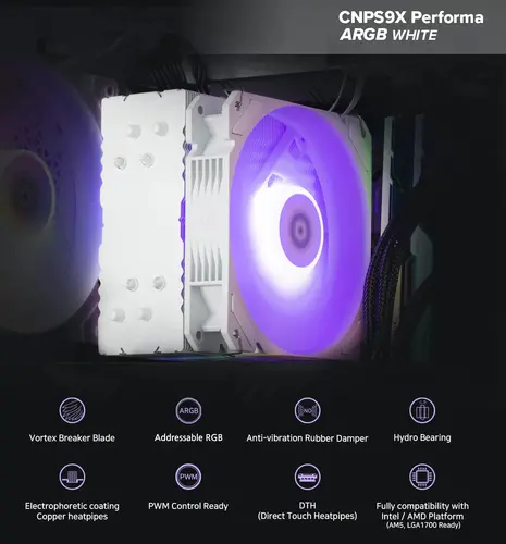 Zalman охладител за процесор CPU Cooler CNPS9X PERFORMA ARGB WHITE - aRGB - LGA1700/AM5 - image 6