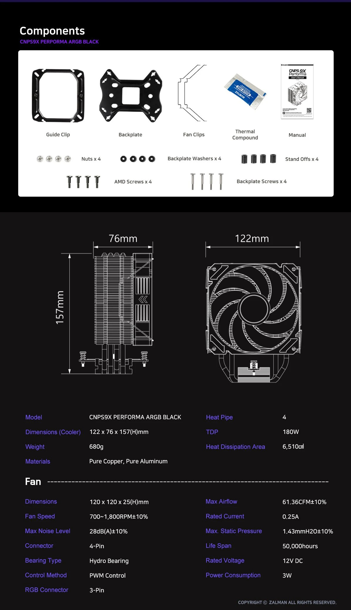 Zalman охладител за процесор CPU Cooler CNPS9X PERFORMA ARGB BLACK - aRGB - LGA1700/AM5 - image 15