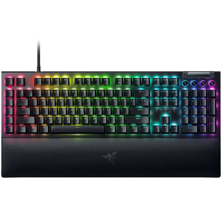Tastatură mecanică de gaming Razer BlackWidow V4, aspect US, Green Switch, Razer Chroma™ RGB, 6 taste macro, stabilizatoare lubrifiate, taste media