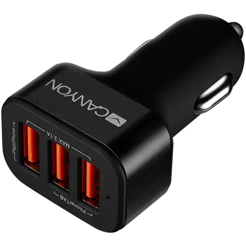 CANYON Mini 3 USB car adapter, Input 12V-24V, Output 5V-3.1A, black rubber coating+black metal ring (side with USB is in plastic) - image 2