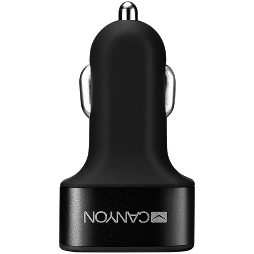 CANYON Mini 3 USB car adapter, Input 12V-24V, Output 5V-3.1A, black rubber coating+black metal ring (side with USB is in plastic)