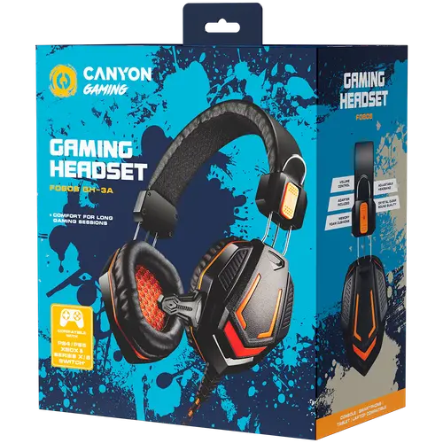 CANYON Fobos GH-3A, Gaming headset 3.5mm jack with microphone and volume control, with 2in1 3.5mm adapter, cable 2M, Black, 0.36kg - image 1