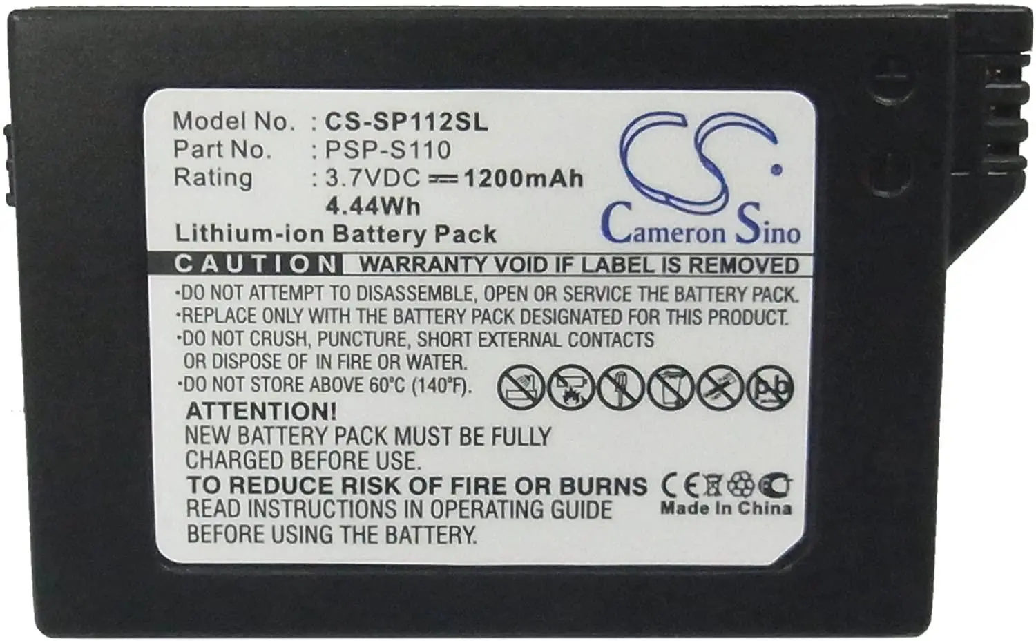 Baterie Cameron Sino, Pentru PlayStation Sony PSP-S110 PSP-2000, PSP-3000 CS-SP112SL, LiIon 3.7V, 1200mAh