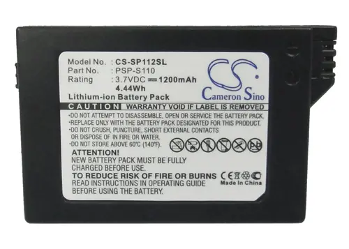 Μπαταρία Cameron Sino, Για PlayStation Sony PSP-S110 PSP-2000, PSP-3000 CS-SP112SL, LiIon 3.7V, 1200mAh - 3