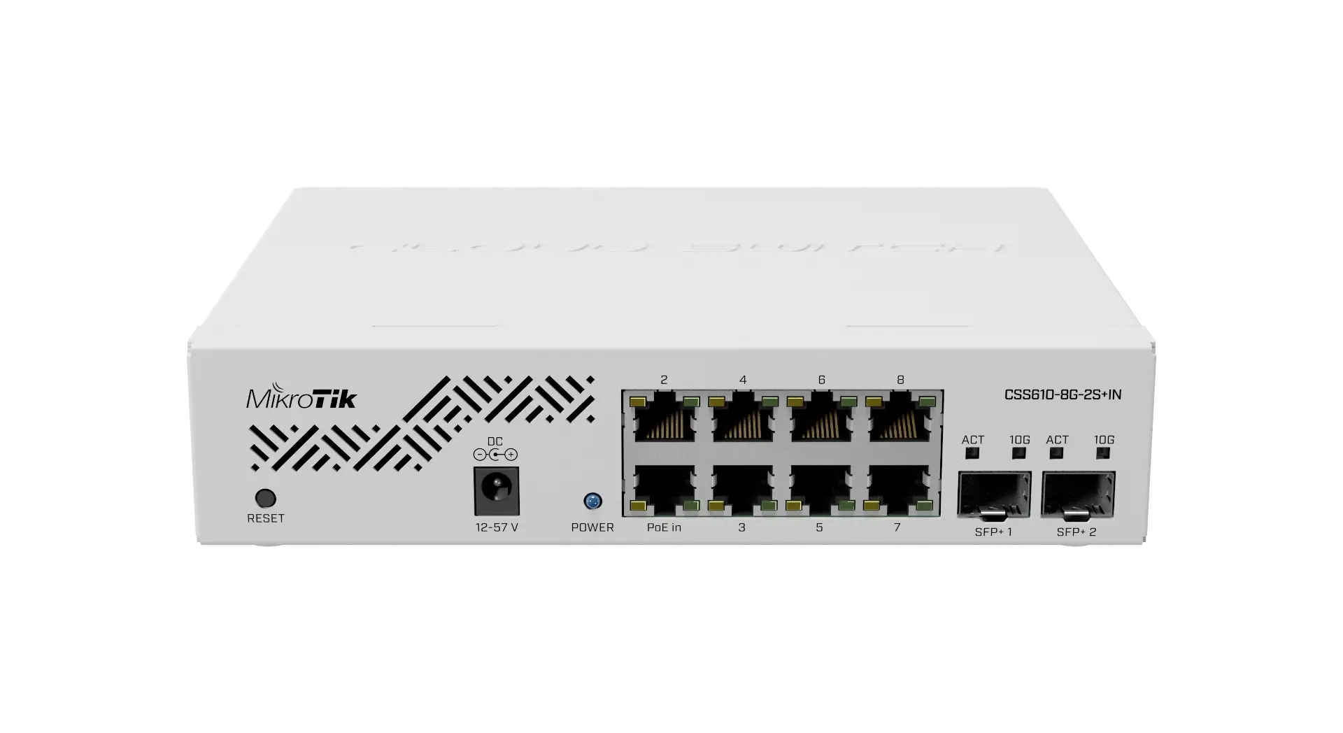 Суич MikroTik CSS610-8G-2S+IN, 8 x Gigabit Ethernet ports, 2 x SFP, PoE in