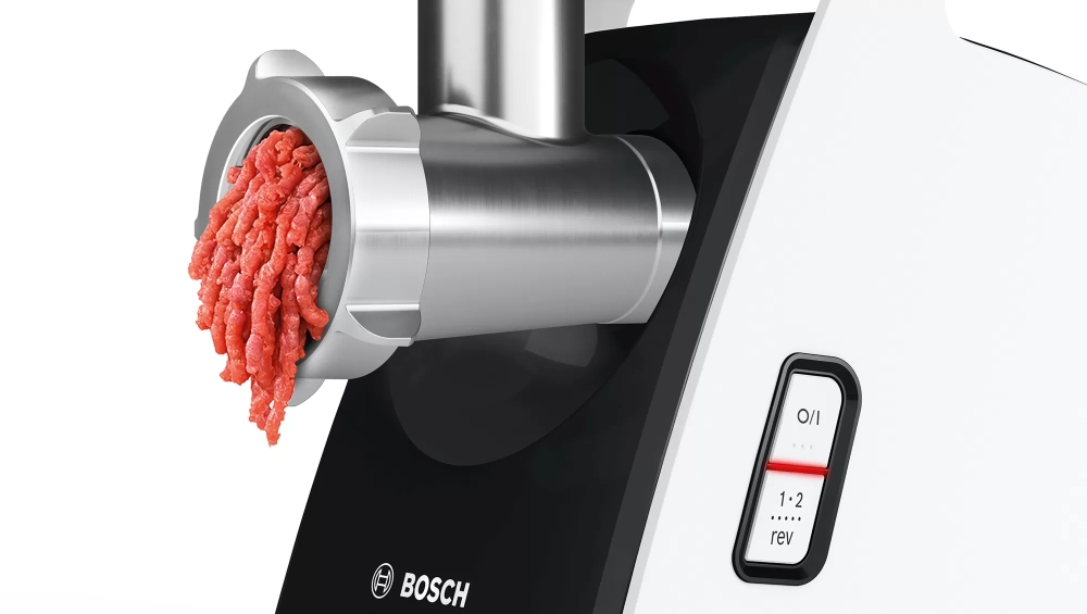 Месомелачка, Bosch MFW3X15W, Meat mincer, CompactPower 2000 W, 2,5 kg/min, Fruit press, Sausage attachment, Reverse function, White - image 10