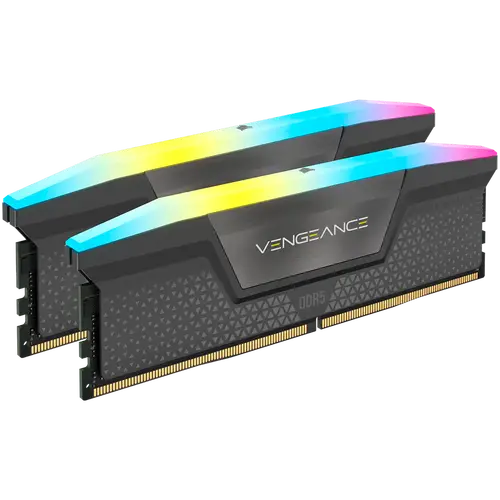 DDR5, 6000MT/s 32GB 2x16GB DIMM, Unbuffered, 30-36-36-76, Std PMIC, XMP 3.0, VENGEANCE RGB DDR5 Black Heatspreader, RGB LED, 1.4V