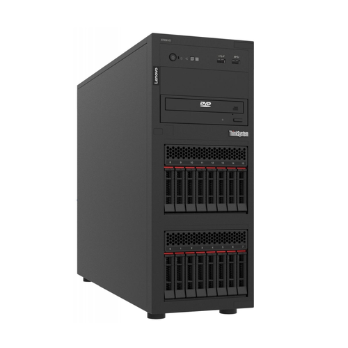 Сървър, Lenovo ThinkSystem ST250 V2, Xeon E-2378 (8C 2.6GHz 16MB Cache/65W), 1x32GB, O/B, 2.5" HS (8), 5350-8i, HS 750W Titanium, XCC Enterprise, No DVD