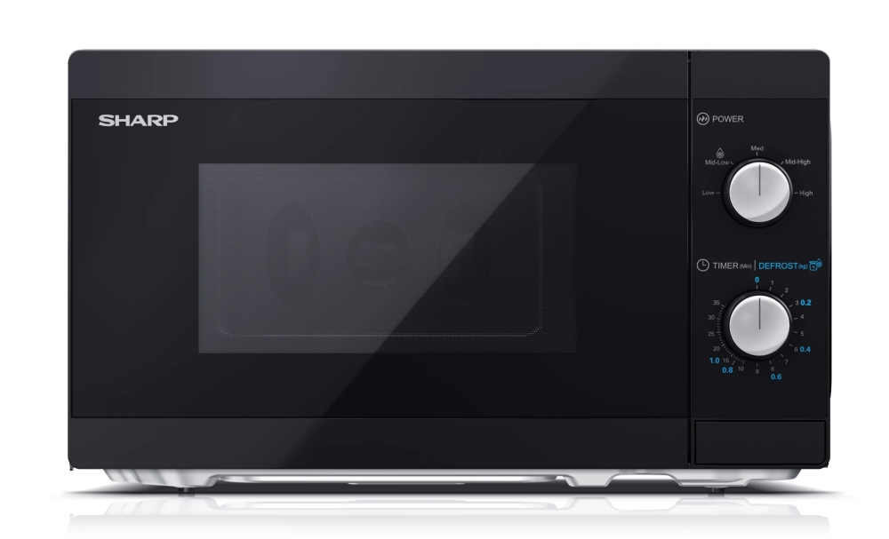 Микровълнова печка, Sharp YC-MS01E-B, Manual control, Cavity Material -steel, 20l, 800 W, Defrost, Silver/Black door, Cabinet Colour: Black