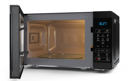 Микровълнова печка, Sharp YC-MS02E-B, Fully Digital, Cavity Material -steel, 20l, 800 W, LED Display Blue, Timer & Clock function, Child lock, Silver/Black door, Defrost, Cabinet Colour: Black - image 2