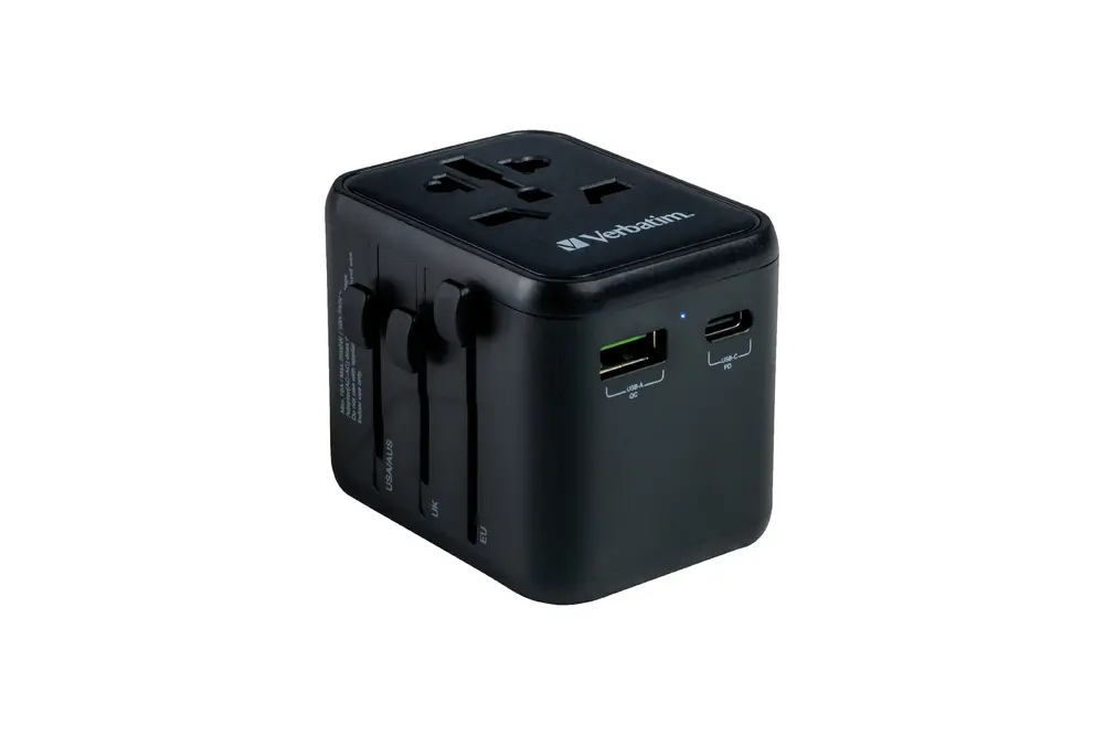 Адаптер, Verbatim UTA-02 Universal Travel Adapter with 1 x USB-C PD 20W / 1 x USB-A QC 3.0