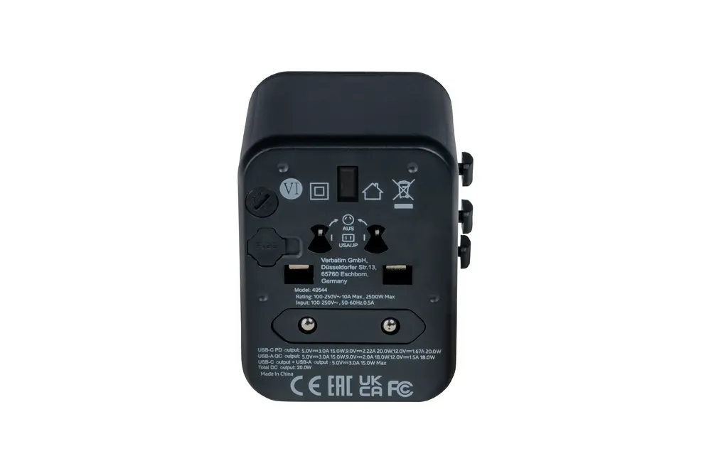 Адаптер, Verbatim UTA-02 Universal Travel Adapter with 1 x USB-C PD 20W / 1 x USB-A QC 3.0 - image 7