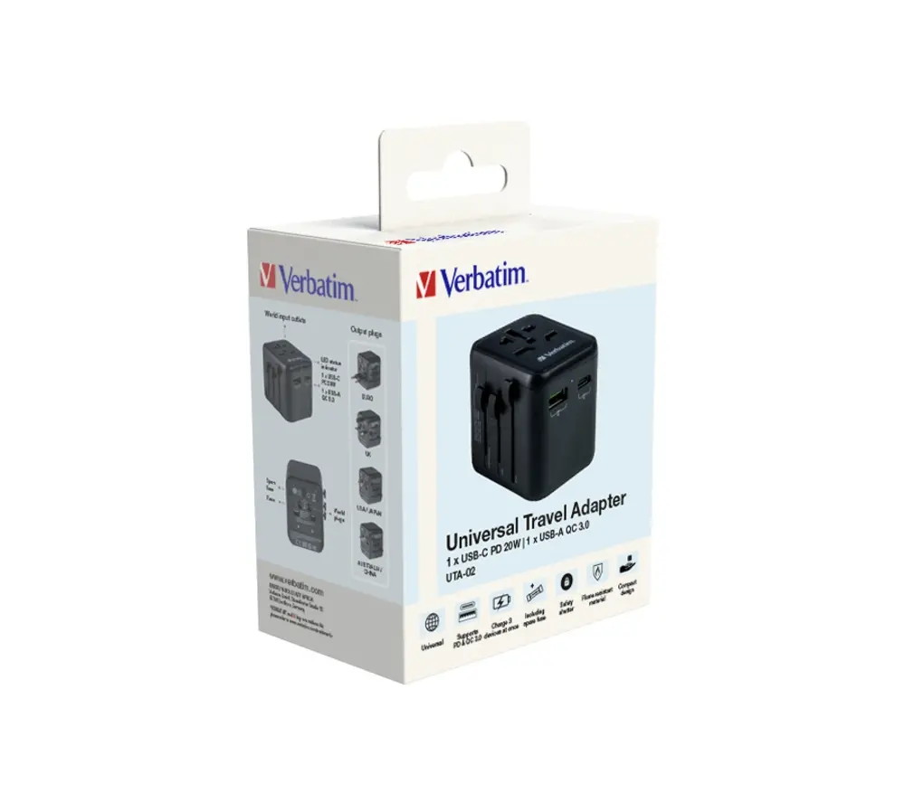 Адаптер, Verbatim UTA-02 Universal Travel Adapter with 1 x USB-C PD 20W / 1 x USB-A QC 3.0 - image 8