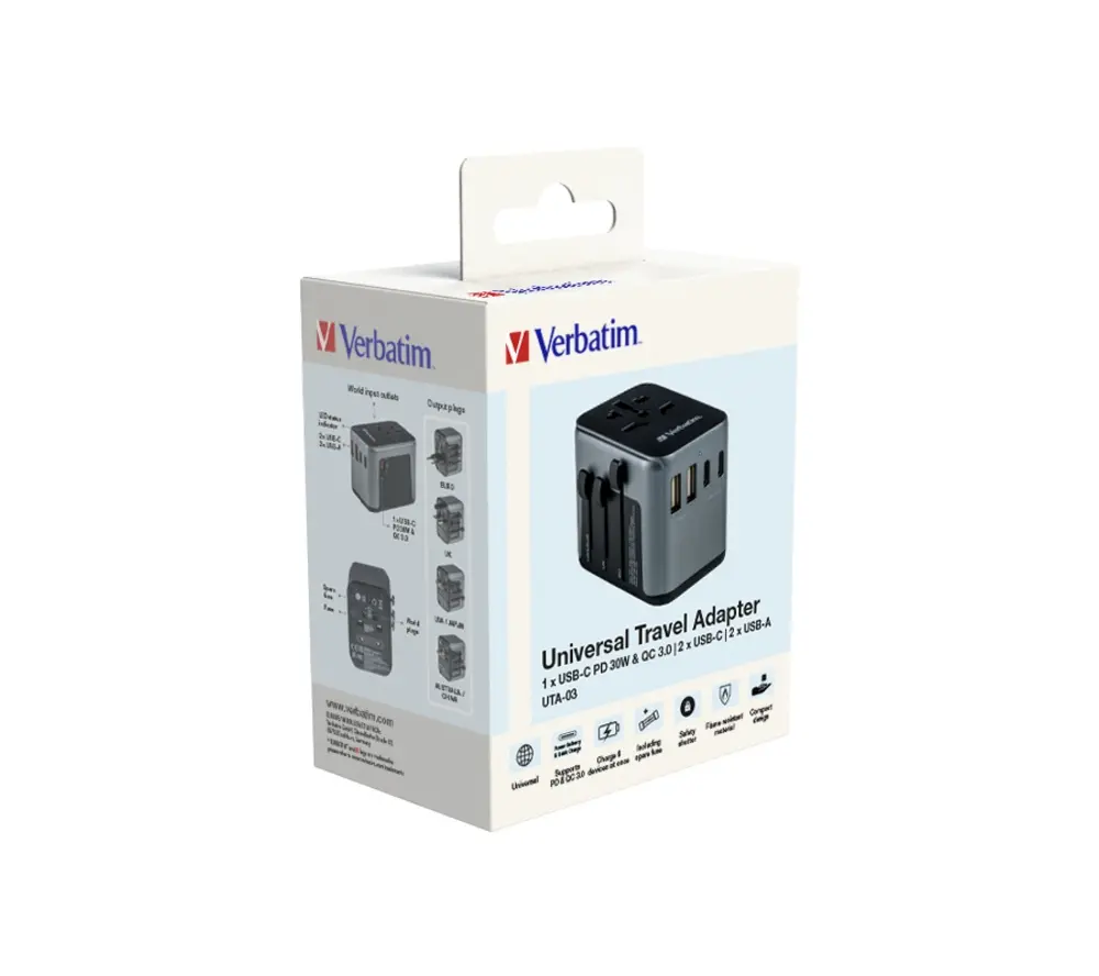 Адаптер, Verbatim UTA-03 Universal Travel Adapter with 1 x USB-C PD 30W & QC 3.0 / 2 x USB-C / 2 x USB-A - image 8